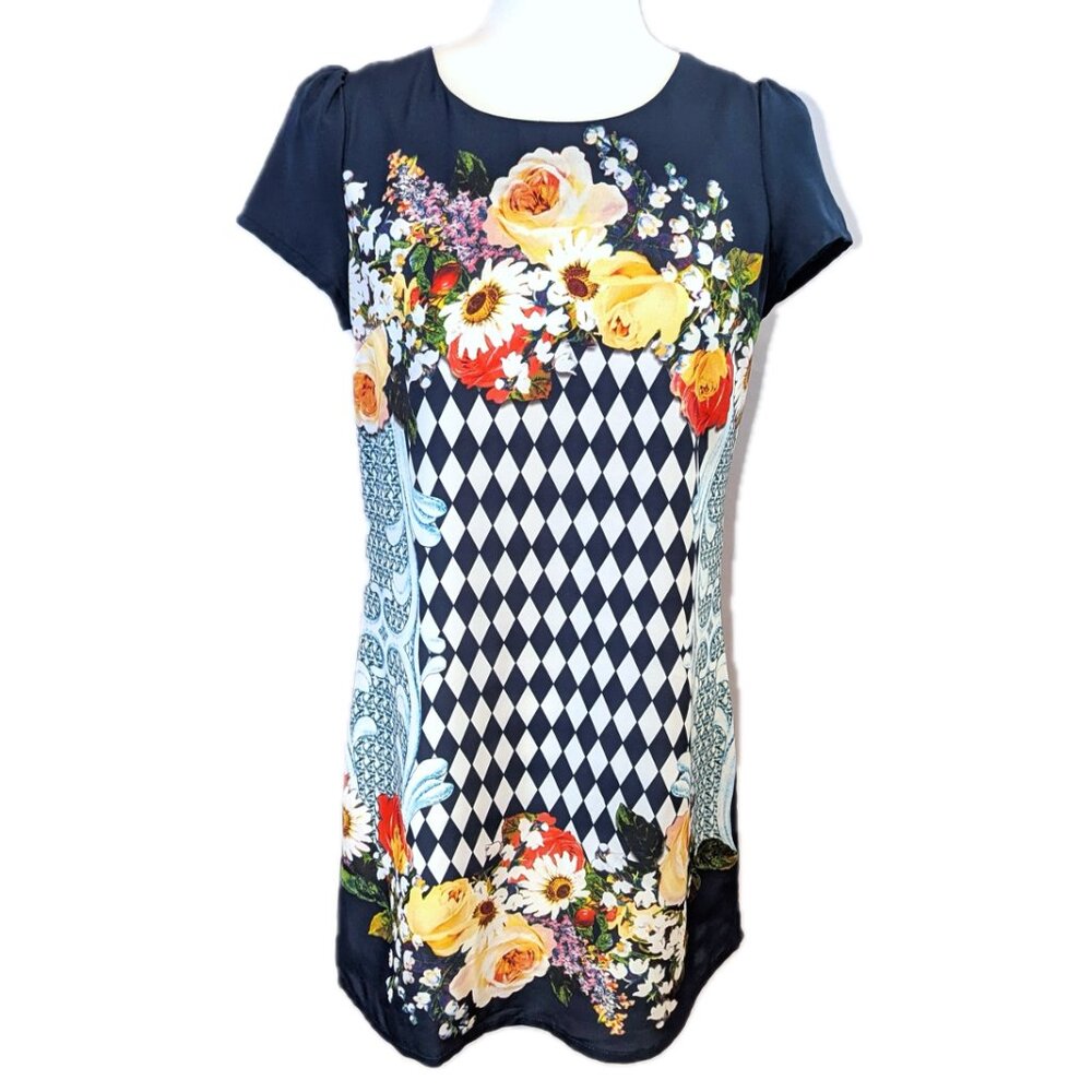 La Chapelle Sport | Short Sleeve Shift Dress Navy Floral | Size FR 38 (US 6) - Picture 2 of 12